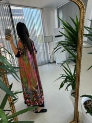 My 3456 Pembe-Laci Etnik Desen Elbise