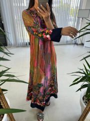 My 3456 Pembe-Laci Etnik Desen Elbise