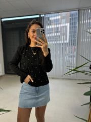 Taşlı Siyah Triko