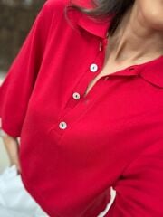 Po 2855 Kırmızı Geniş Kollu Polo Yaka Triko
