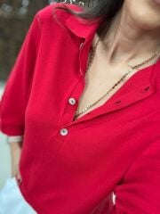 Po 2855 Kırmızı Geniş Kollu Polo Yaka Triko