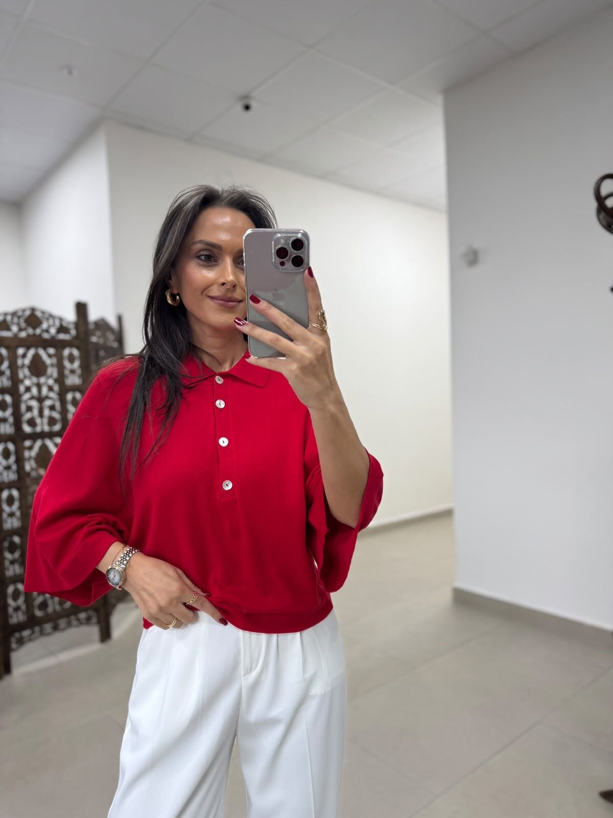 Po 2855 Kırmızı Geniş Kollu Polo Yaka Triko