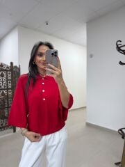 Po 2855 Kırmızı Geniş Kollu Polo Yaka Triko