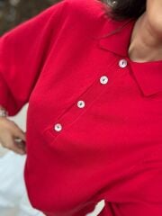 Po 2855 Kırmızı Geniş Kollu Polo Yaka Triko