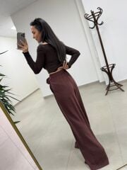 Mzr 22604 Kuşak Detaylı Tensel Kahve Pantolon