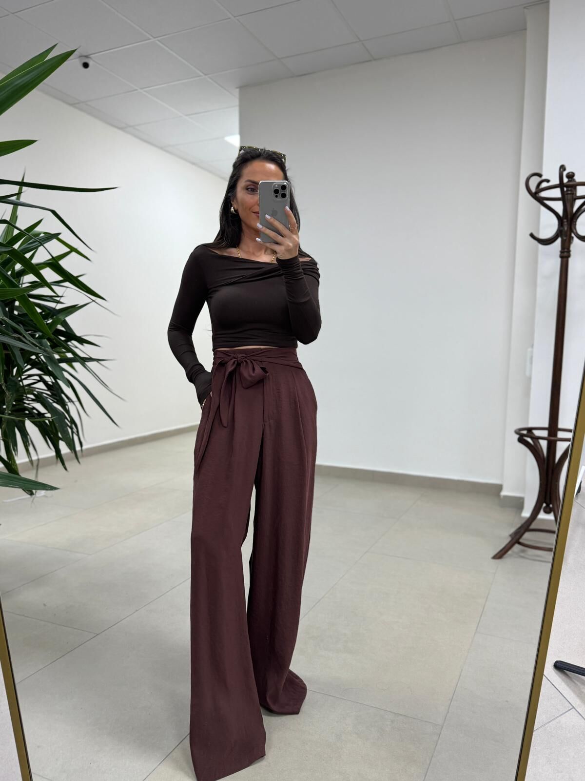 Mzr 22604 Kuşak Detaylı Tensel Kahve Pantolon