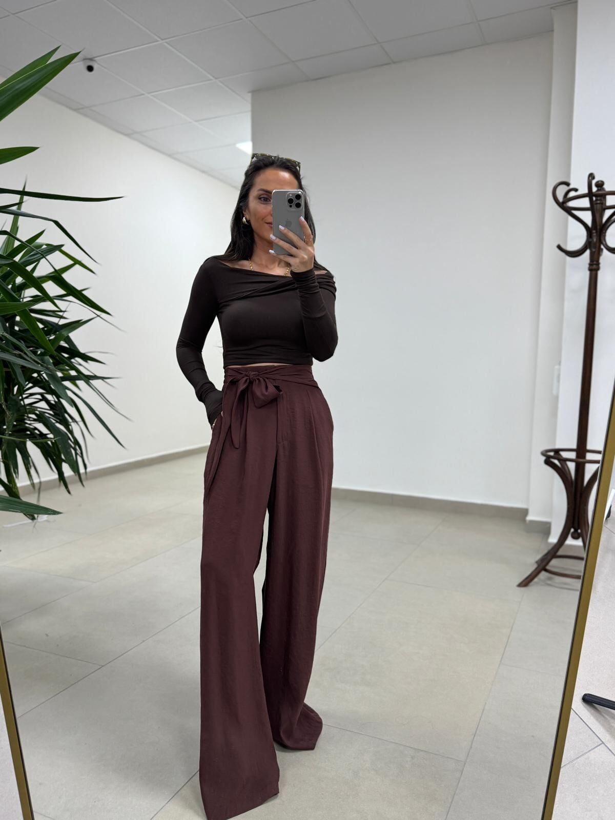 Mzr 22604 Kuşak Detaylı Tensel Kahve Pantolon