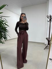 Mzr 22604 Kuşak Detaylı Tensel Kahve Pantolon