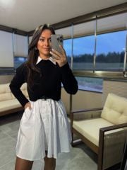 Mk 178 Tensel Beyaz Kemerli Gömlek Elbise