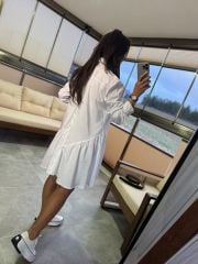 Mk 178 Tensel Beyaz Kemerli Gömlek Elbise