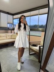 Mk 178 Tensel Beyaz Kemerli Gömlek Elbise