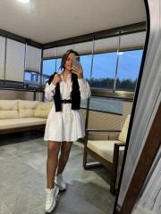 Mk 178 Tensel Beyaz Kemerli Gömlek Elbise