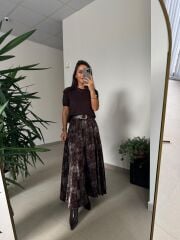 Bb 30382 Kahve Yeşil Varaklı Etek