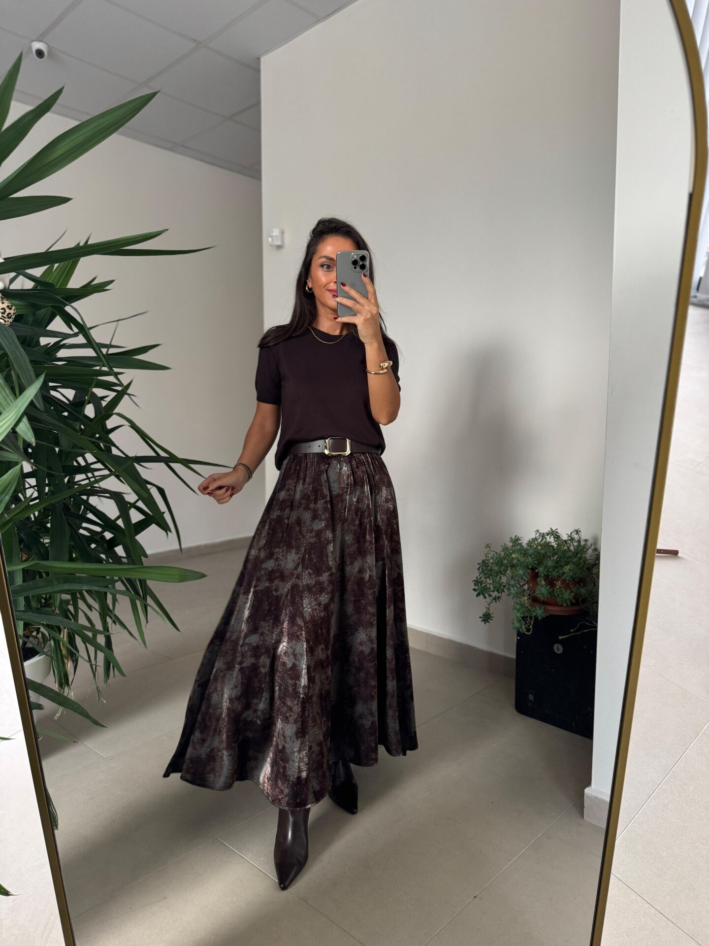 Bb 30382 Kahve Yeşil Varaklı Etek