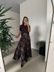 Bb 30382 Kahve Yeşil Varaklı Etek