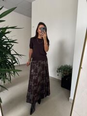 Bb 30382 Kahve Yeşil Varaklı Etek