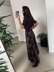 Bb 30382 Kahve Yeşil Varaklı Etek