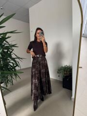 Bb 30382 Kahve Yeşil Varaklı Etek