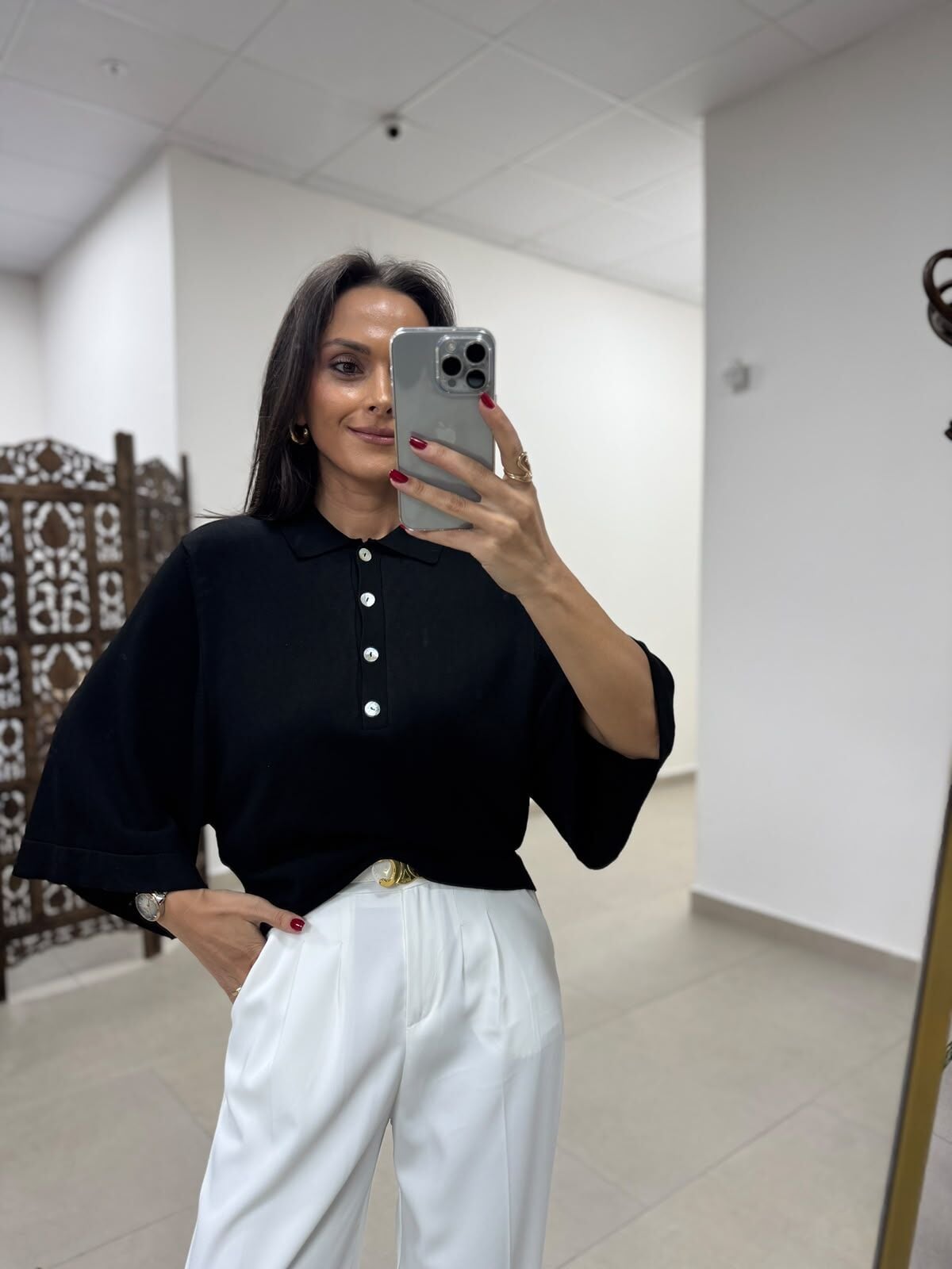Po 2855 Siyah Geniş Kollu Polo Yaka Triko