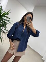 Dgf 25621 İndigo Çizgili Modal Gömlek