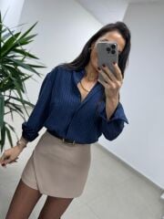 Dgf 25621 İndigo Çizgili Modal Gömlek