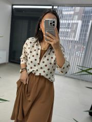 Ms Brown Polka Dot Shirt Detailed Dress