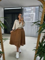 Ms Brown Polka Dot Shirt Detailed Dress