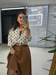 Ms Brown Polka Dot Shirt Detailed Dress