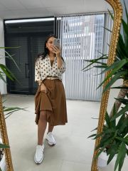Ms Brown Polka Dot Shirt Detailed Dress