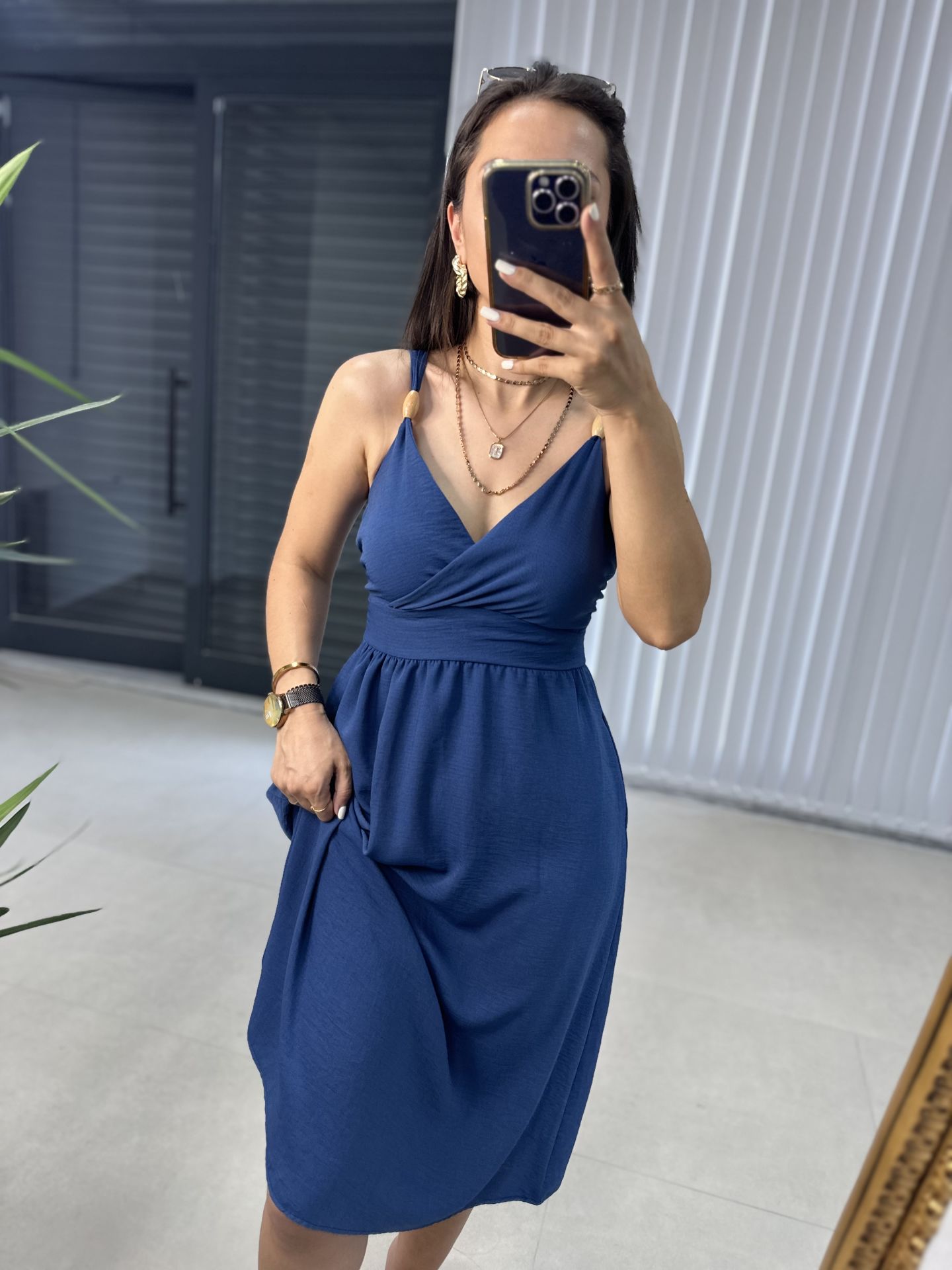 Ms Indigo Strappy Wooden Detailed Dress