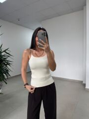 İv 1006 İp Askılı Krem Beyaz Crop