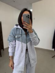 TİS 1119 Açık Gri/Denim Garnili Eşofman Takımı
