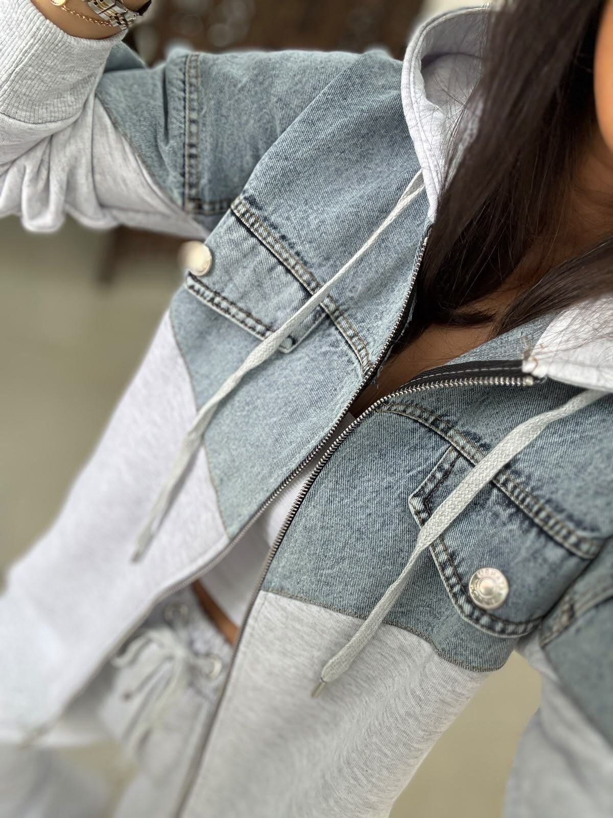 TİS 1119 Açık Gri/Denim Garnili Eşofman Takımı