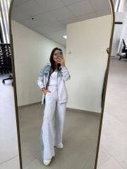 TİS 1119 Açık Gri/Denim Garnili Eşofman Takımı