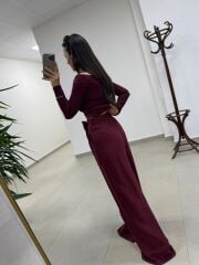 Mzr 22604 Kuşak Detaylı Tensel Bordo Pantolon