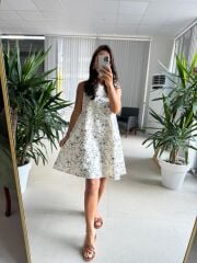 Bb 30271 Nakış İşlemeli Astarlı Keten Elbise