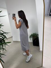 Bb 28294 Omuz Vatkalı Gri Yumoş Elbise