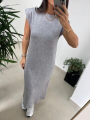 Bb 28294 Omuz Vatkalı Gri Yumoş Elbise