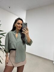 Dgf 25621 Haki Çizgili Modal Gömlek