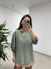 Dgf 25621 Haki Çizgili Modal Gömlek