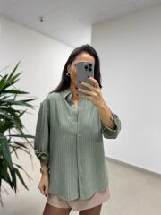Dgf 25621 Haki Çizgili Modal Gömlek