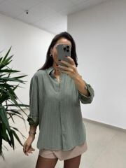 Dgf 25621 Haki Çizgili Modal Gömlek