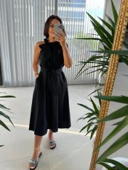 Ms Siyah Halter Yaka Bağlamalı Elbise