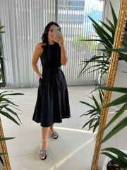 Ms Siyah Halter Yaka Bağlamalı Elbise