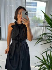 Ms Siyah Halter Yaka Bağlamalı Elbise