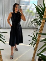 Ms Siyah Halter Yaka Bağlamalı Elbise