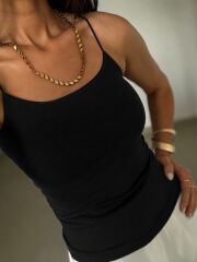 İv 1006 İp Askılı Uzun Siyah Crop
