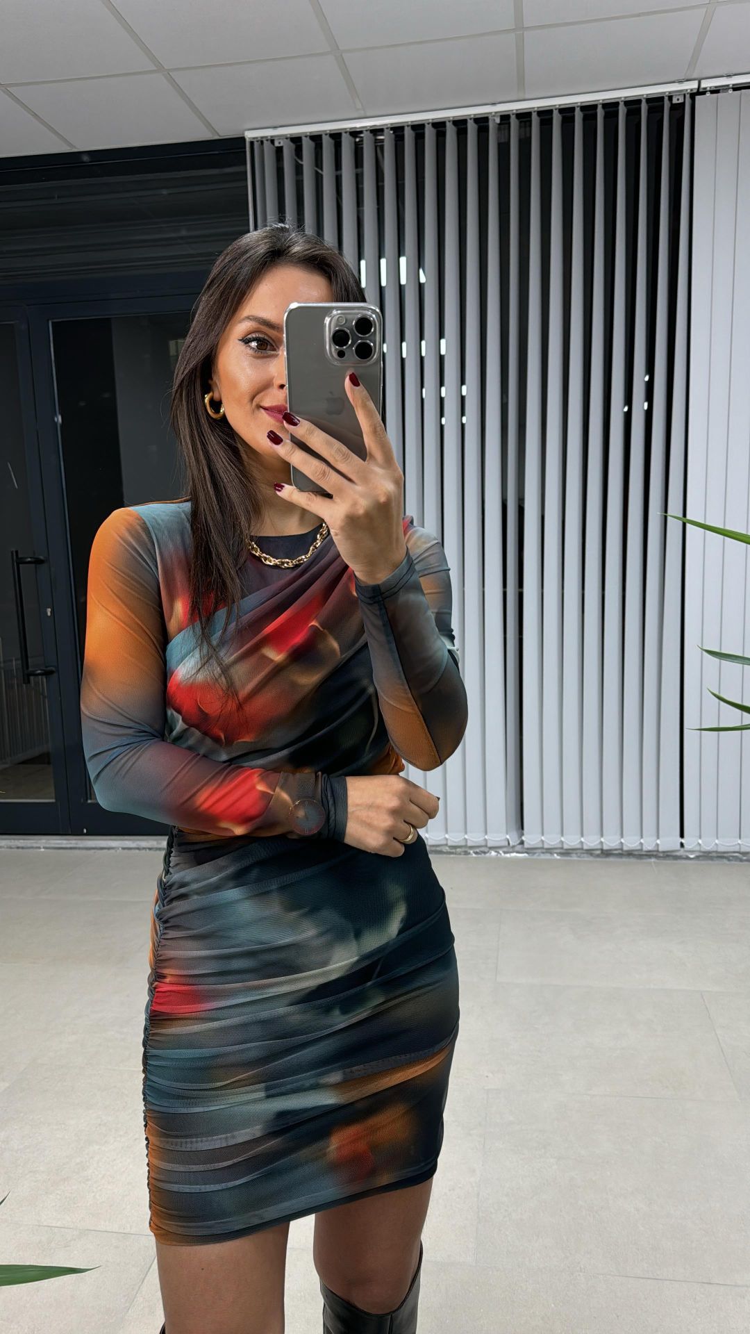 Turuncu Batik Drapeli Tül Elbise