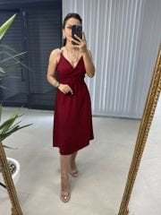 Ms Cherry Strap Wooden Detailed Dress