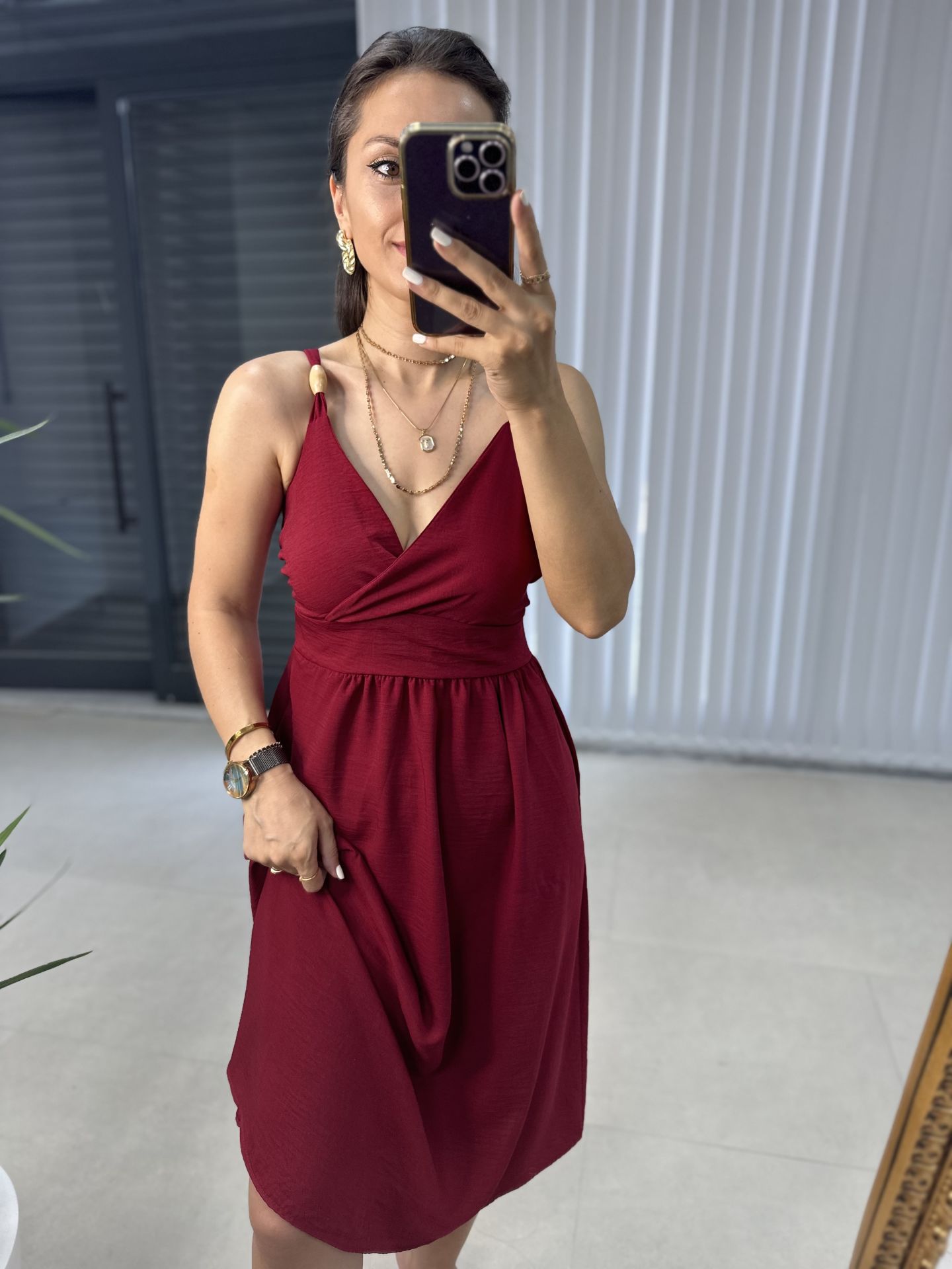 Ms Cherry Strap Wooden Detailed Dress